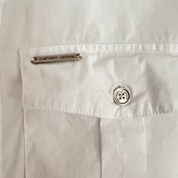 Emporio Armani Jeans White Button Down zip up Shirt cotton Short sleeve men's S - Picture 5 of 11